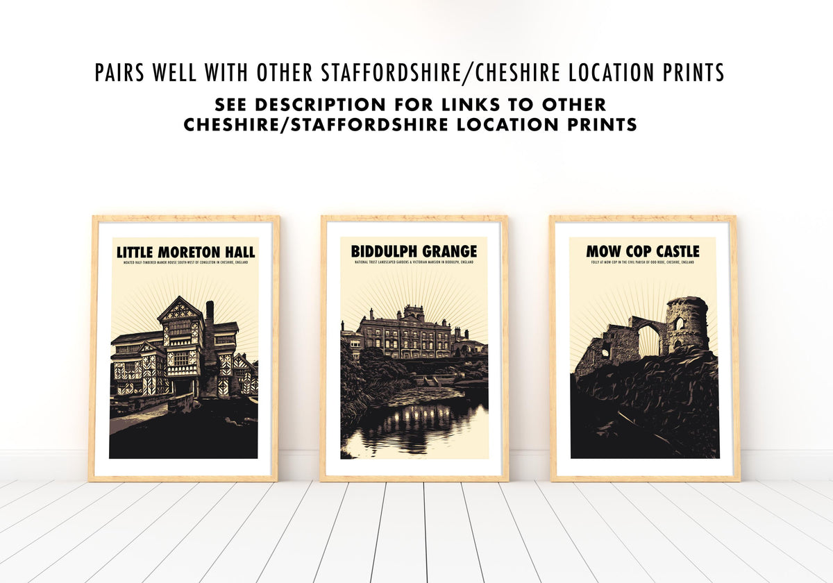 Mow Cop Castle Print: Cheshire Travel Retro Gallery Wall Art Poster, Gothic Castle
