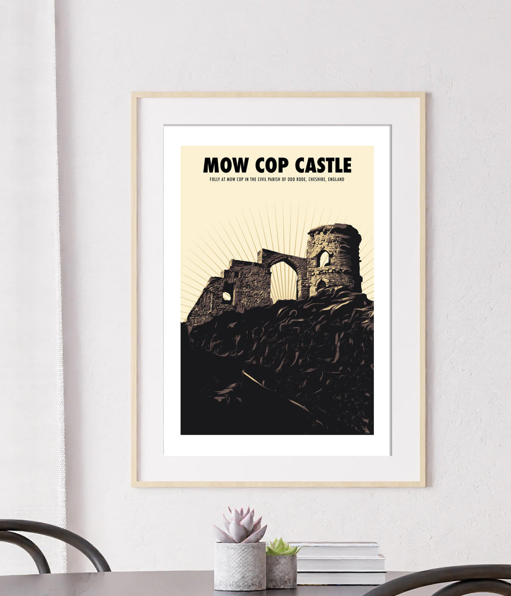 Mow Cop Castle Print: Cheshire Travel Retro Gallery Wall Art Poster, Gothic Castle