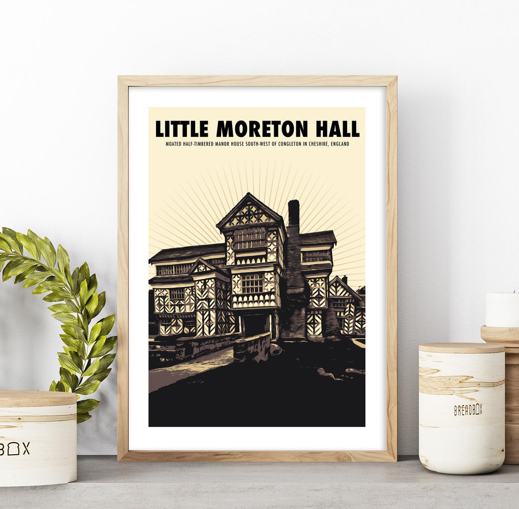 Little Moreton Hall Print: Vintage Tudor House Travel Poster Sketch, Cheshire Art