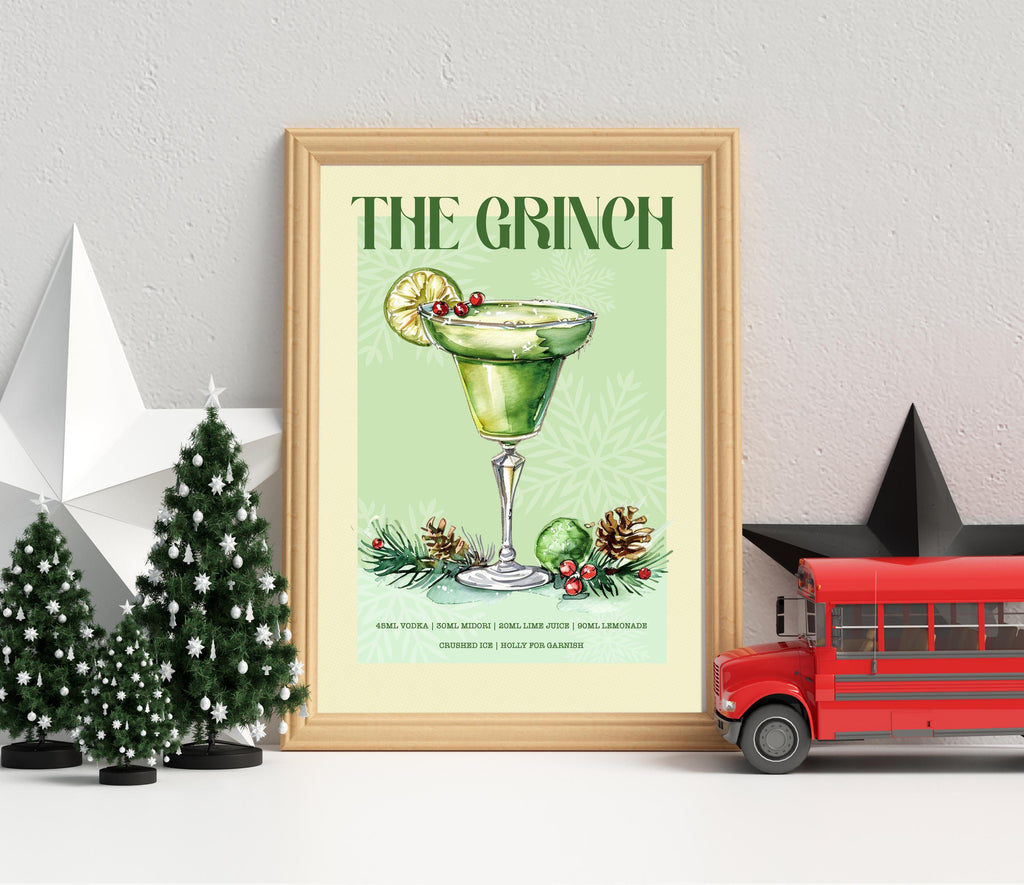 Retro The Grinch Christmas Cocktail Print: The Grinch Bar Cart Gallery Wall Art Poster