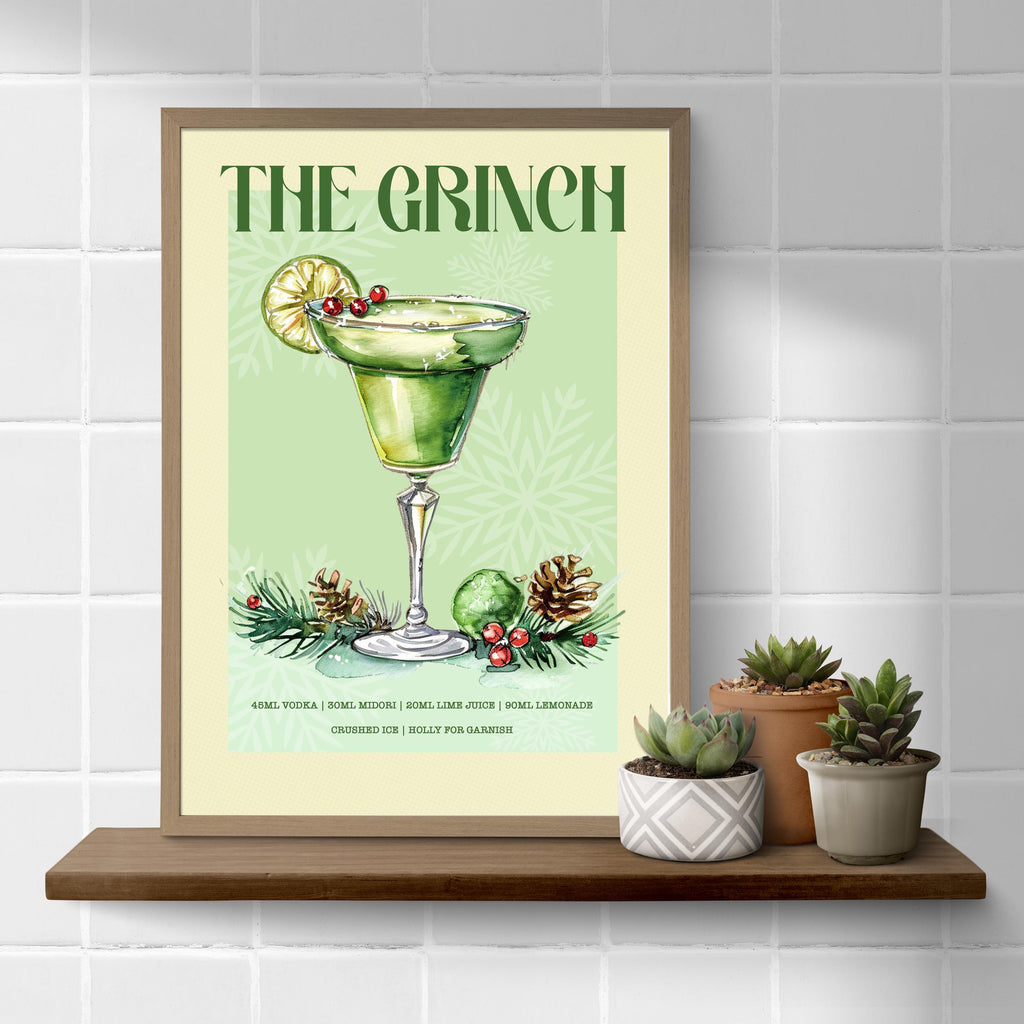 Retro The Grinch Christmas Cocktail Print: The Grinch Bar Cart Gallery Wall Art Poster