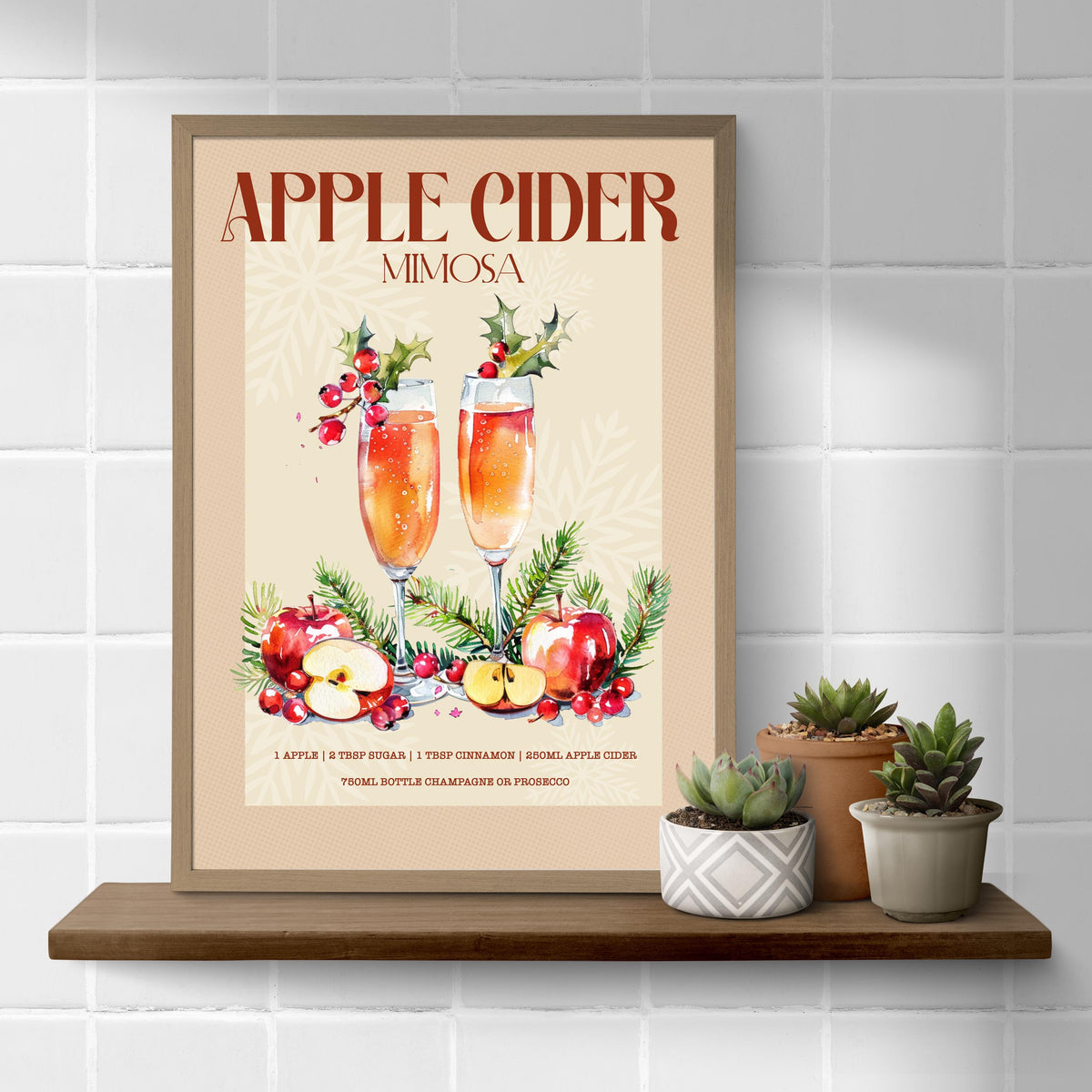 Retro Apple Cider Mimosa Christmas Cocktail Print: Vintage Bar Cart Gallery Kitchen Artwork Gift