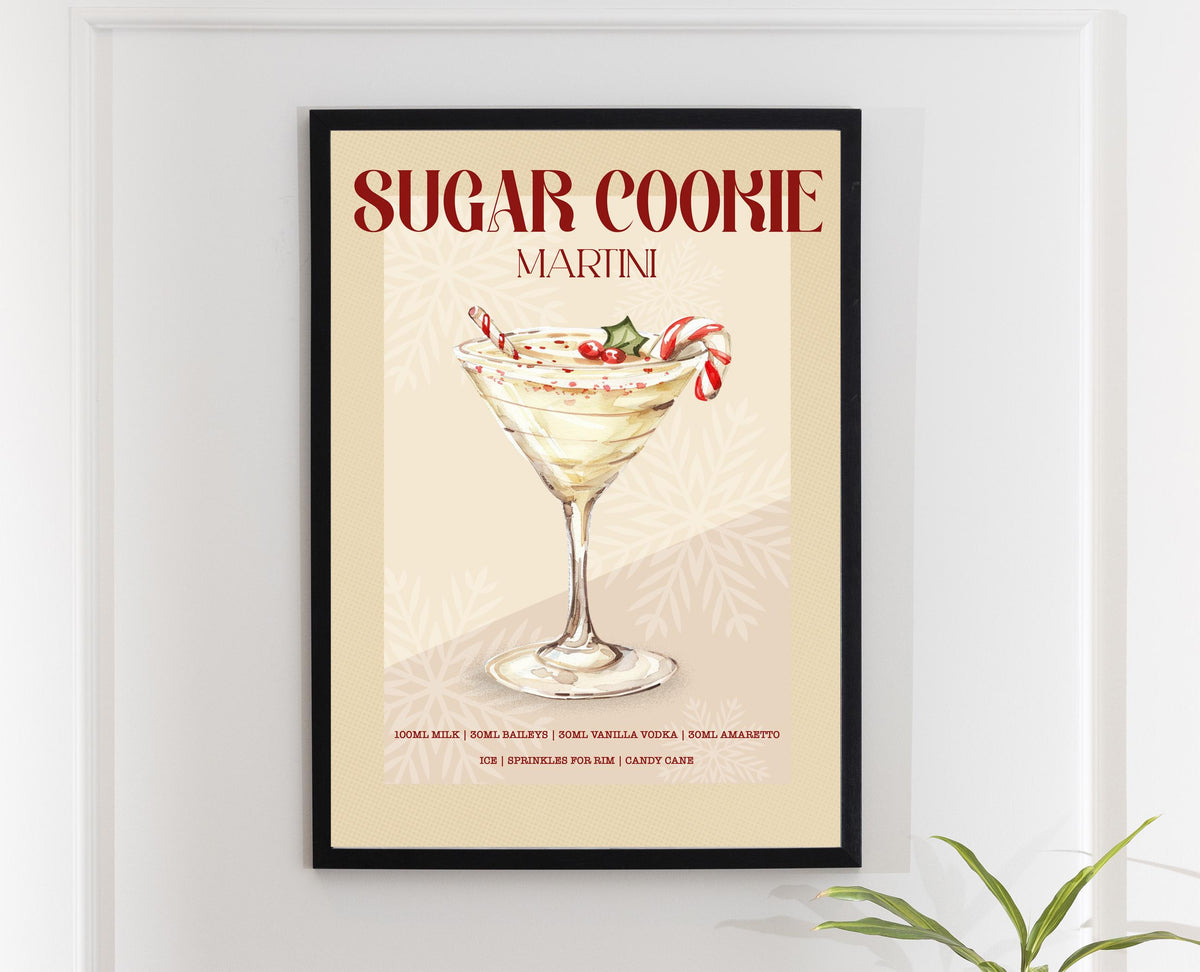 Retro Sugar Cookie Martini Print: Vintage Christmas Cocktail Bar Cart Gallery Wall Art Poster