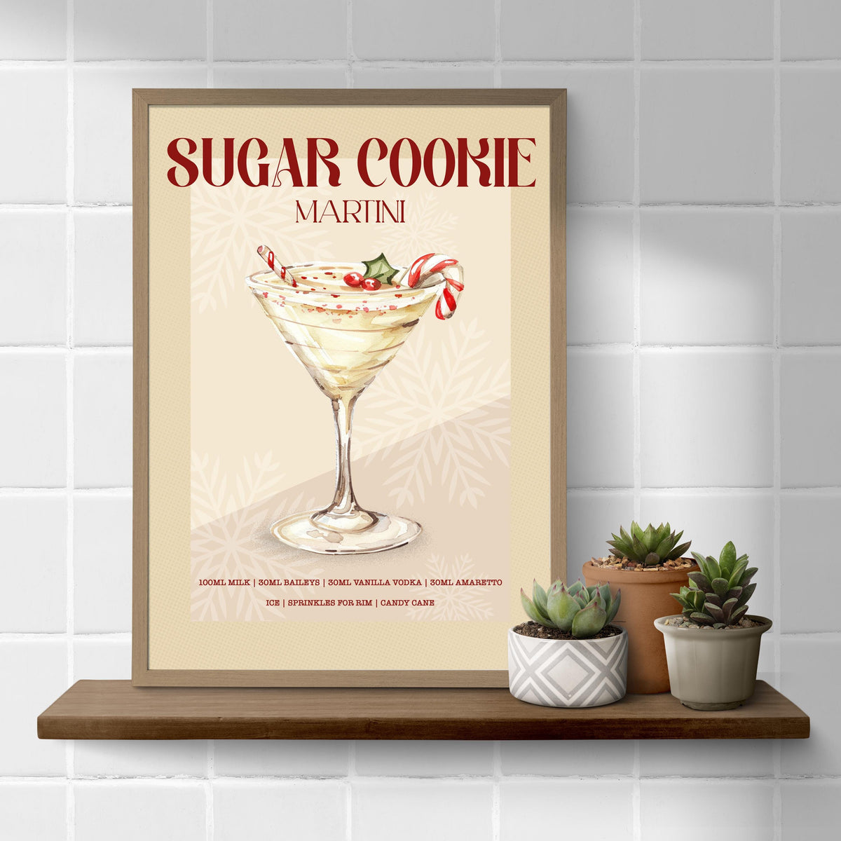 Retro Sugar Cookie Martini Print: Vintage Christmas Cocktail Bar Cart Gallery Wall Art Poster