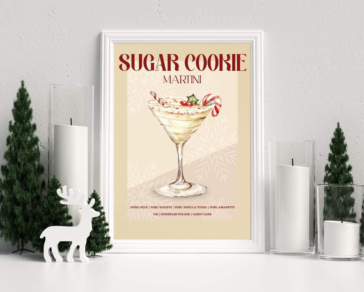 Retro Sugar Cookie Martini Print: Vintage Christmas Cocktail Bar Cart Gallery Wall Art Poster