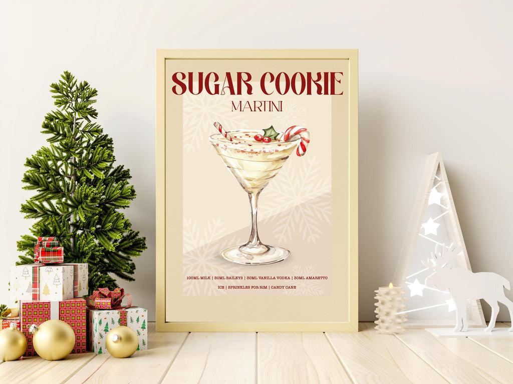 Retro Sugar Cookie Martini Print: Vintage Christmas Cocktail Bar Cart Gallery Wall Art Poster