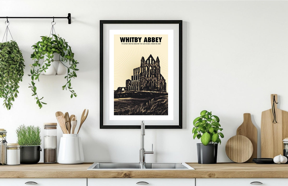 Whitby Abbey Wall Art Print: North Yorkshire Travel Poster, English Heritage Retro Artwork