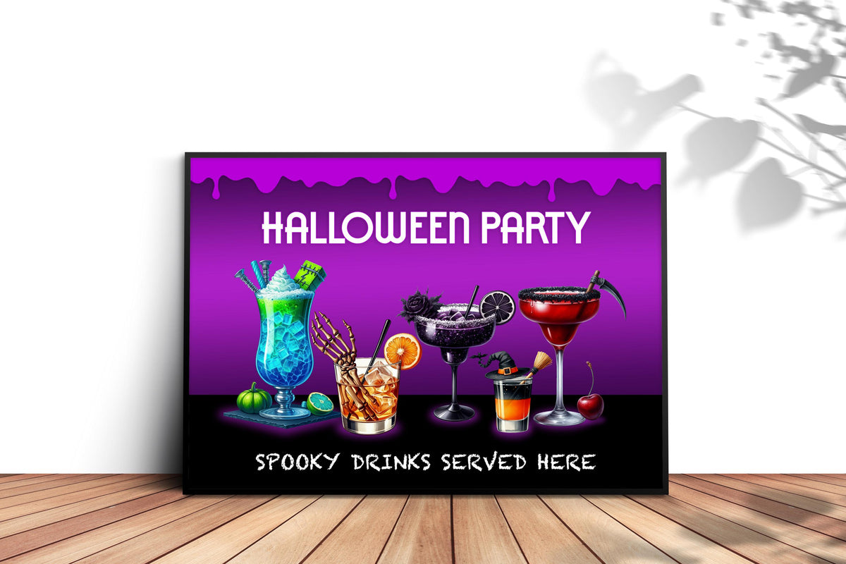 Halloween Cocktail Art Print: Spooky Alcoholic Drinks Party Bar Decoration Poster