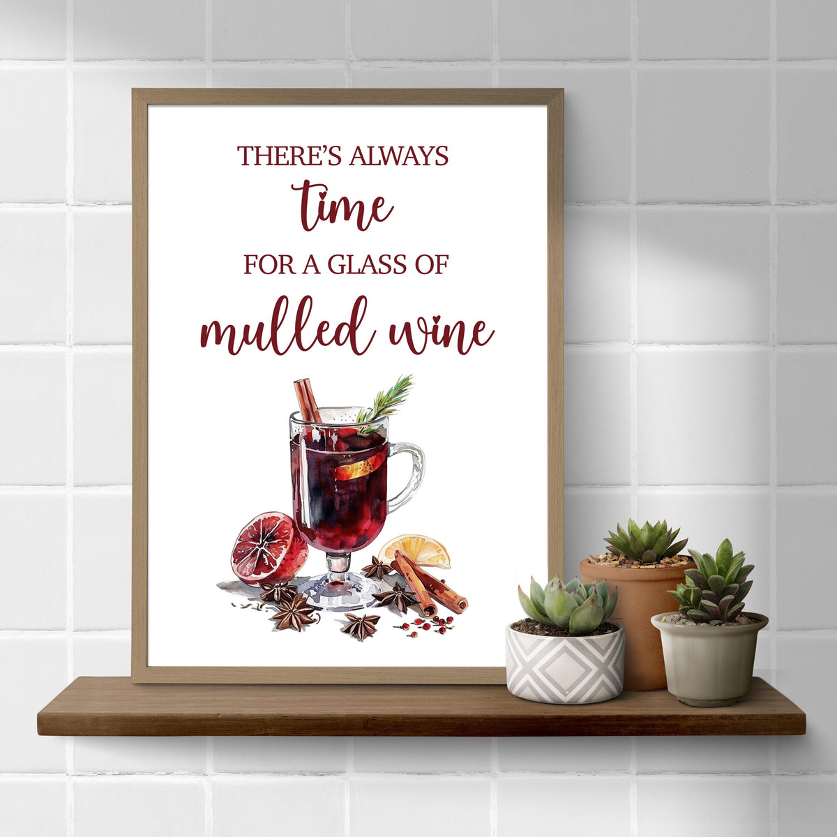 Mulled Wine Christmas Print: Retro Gluhwein Kitchen Xmas Bar Alcohol Art Poster, Typography Print