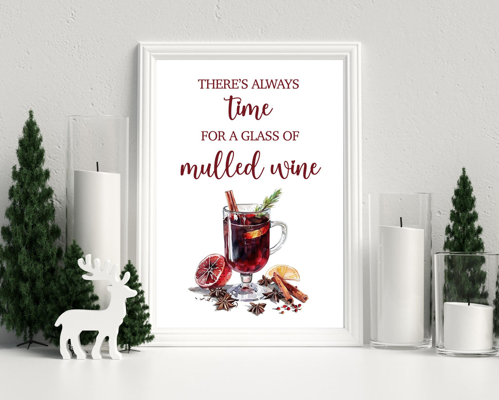 Mulled Wine Christmas Print: Retro Gluhwein Kitchen Xmas Bar Alcohol Art Poster, Typography Print
