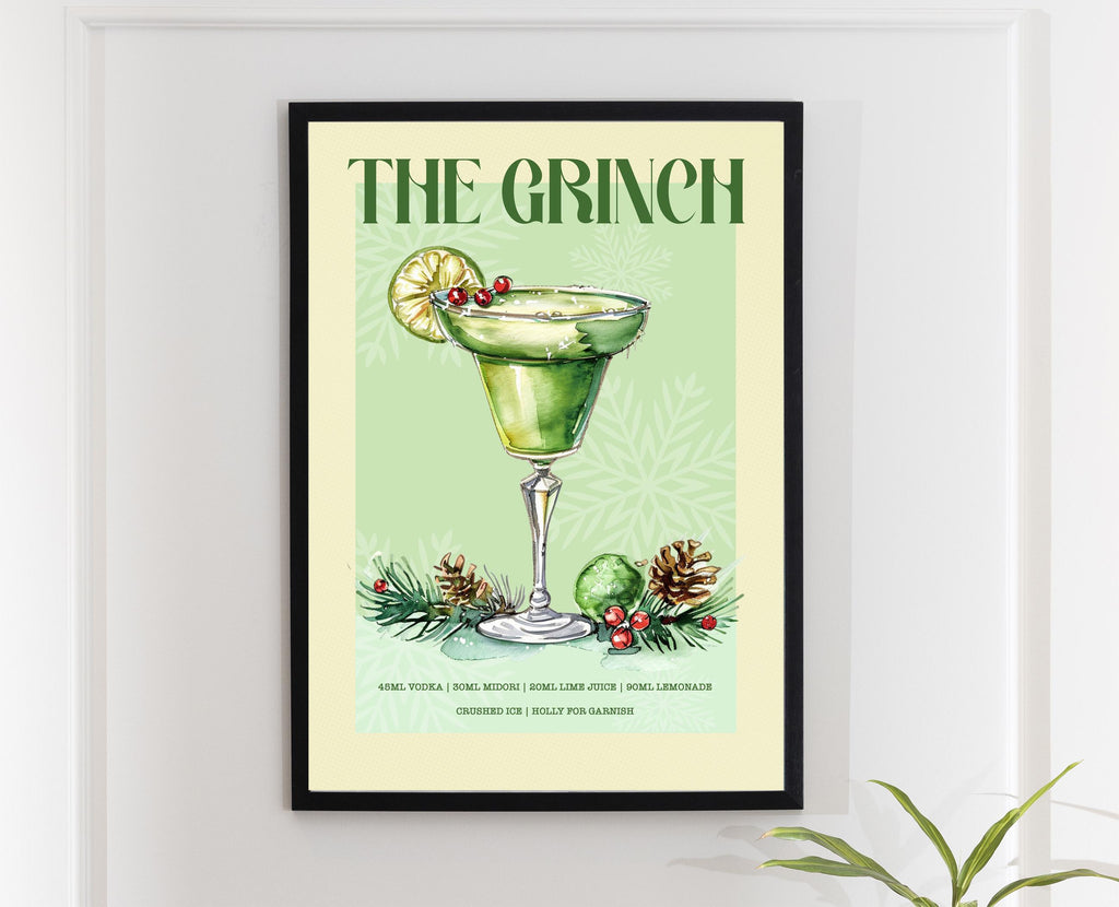 Retro The Grinch Christmas Cocktail Print: The Grinch Bar Cart Gallery Wall Art Poster