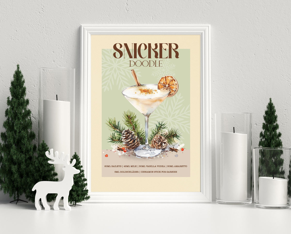 Snickerdoodle Cocktail Print: Retro Christmas Bar Cart Gallery Wall Art Poster