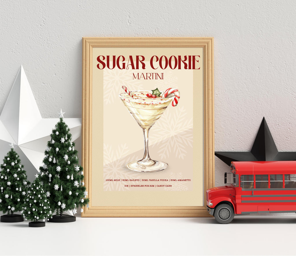 Retro Sugar Cookie Martini Print: Vintage Christmas Cocktail Bar Cart Gallery Wall Art Poster