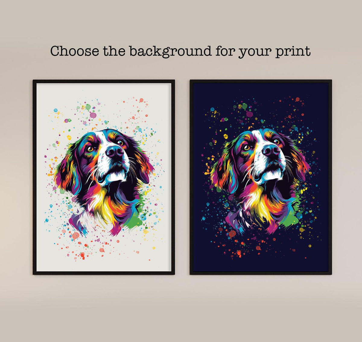 Colourful Spaniel Dog Print: Modern Bright Vibrant Art, Gallery Wall Poster, Rainbow Paint Splatter Wall Art