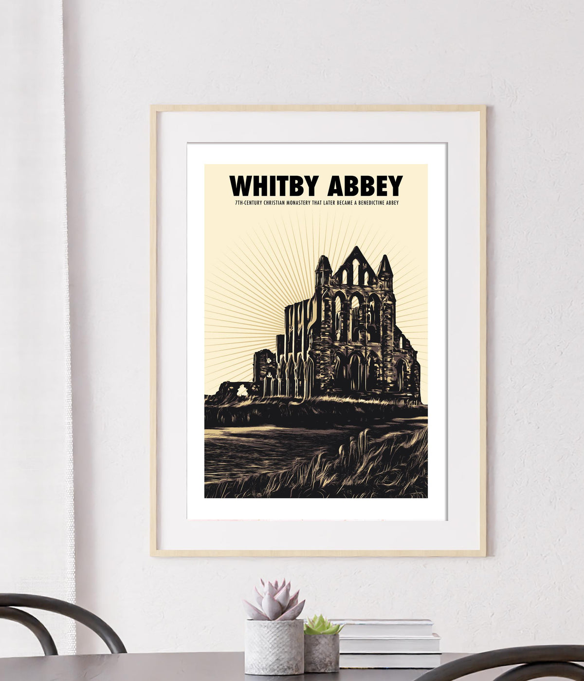 Whitby Abbey Wall Art Print: North Yorkshire Travel Poster, English Heritage Retro Artwork