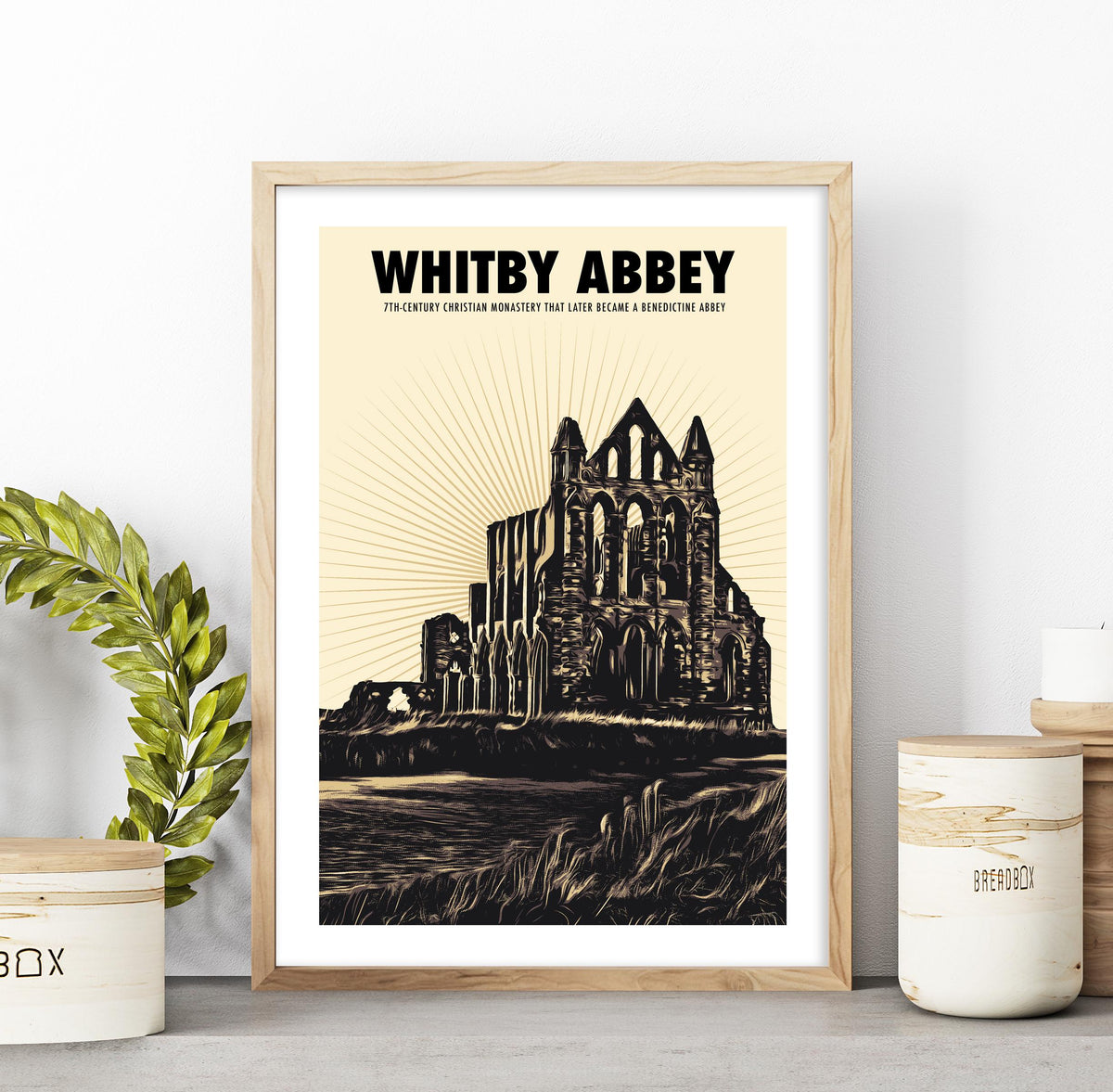 Whitby Abbey Wall Art Print: North Yorkshire Travel Poster, English Heritage Retro Artwork
