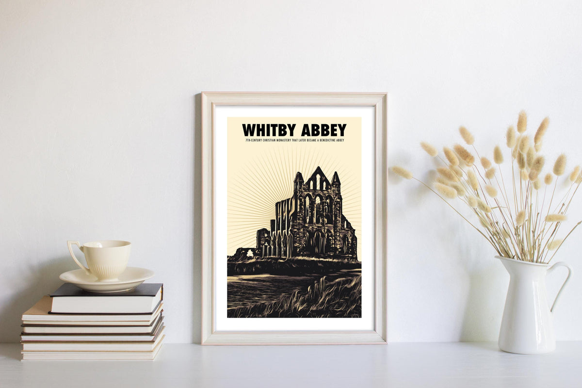 Whitby Abbey Wall Art Print: North Yorkshire Travel Poster, English Heritage Retro Artwork