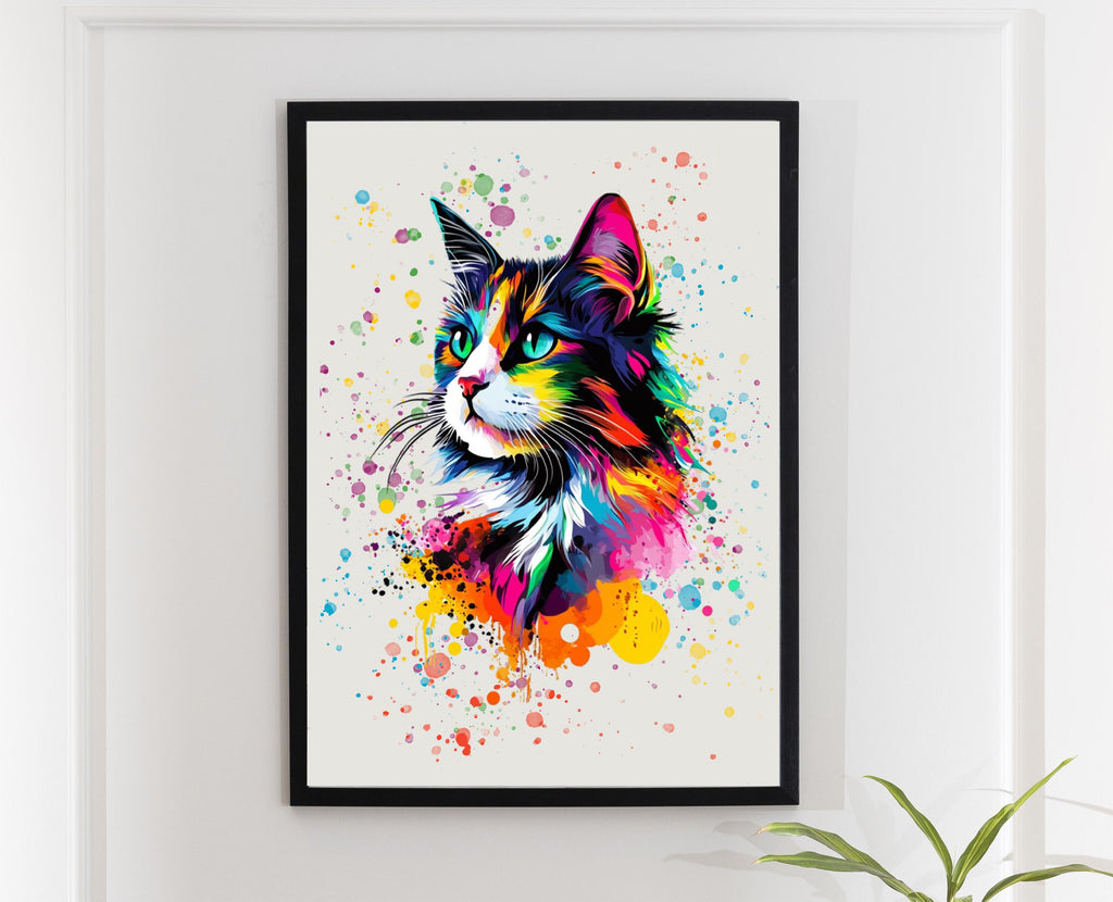 Colourful Cat Art Print: Modern Bright Rainbow Painted Poster, Pet Gallery Decor Gift