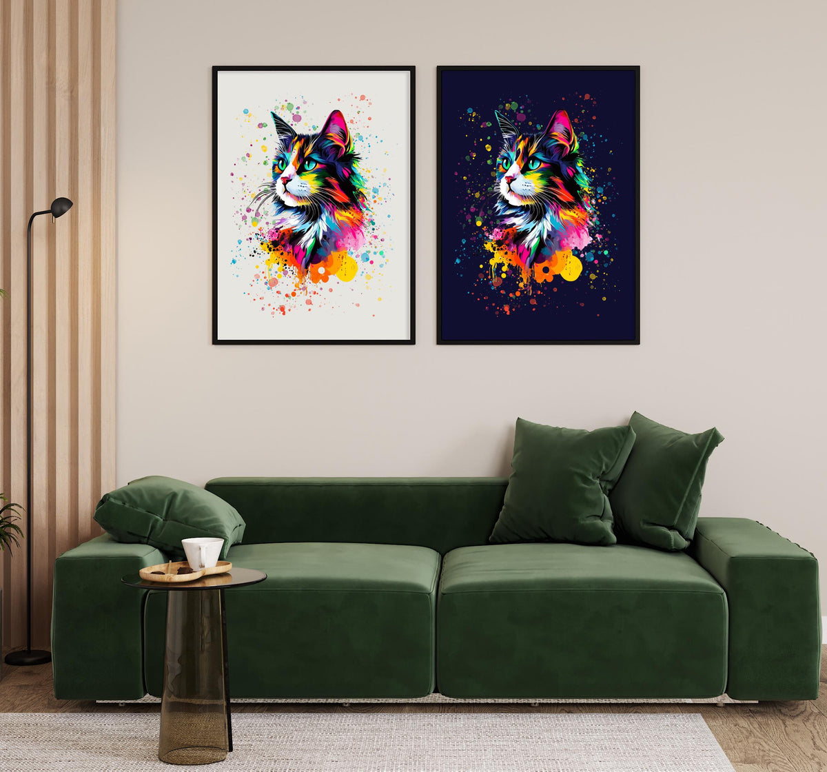 Colourful Cat Art Print: Modern Bright Rainbow Painted Poster, Pet Gallery Decor Gift