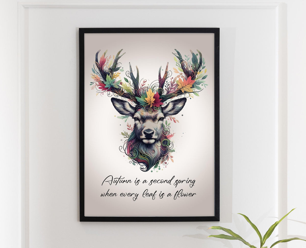 Autumn Art Decor Print: Farmhouse Fall Watercolour Deer Painting with quote