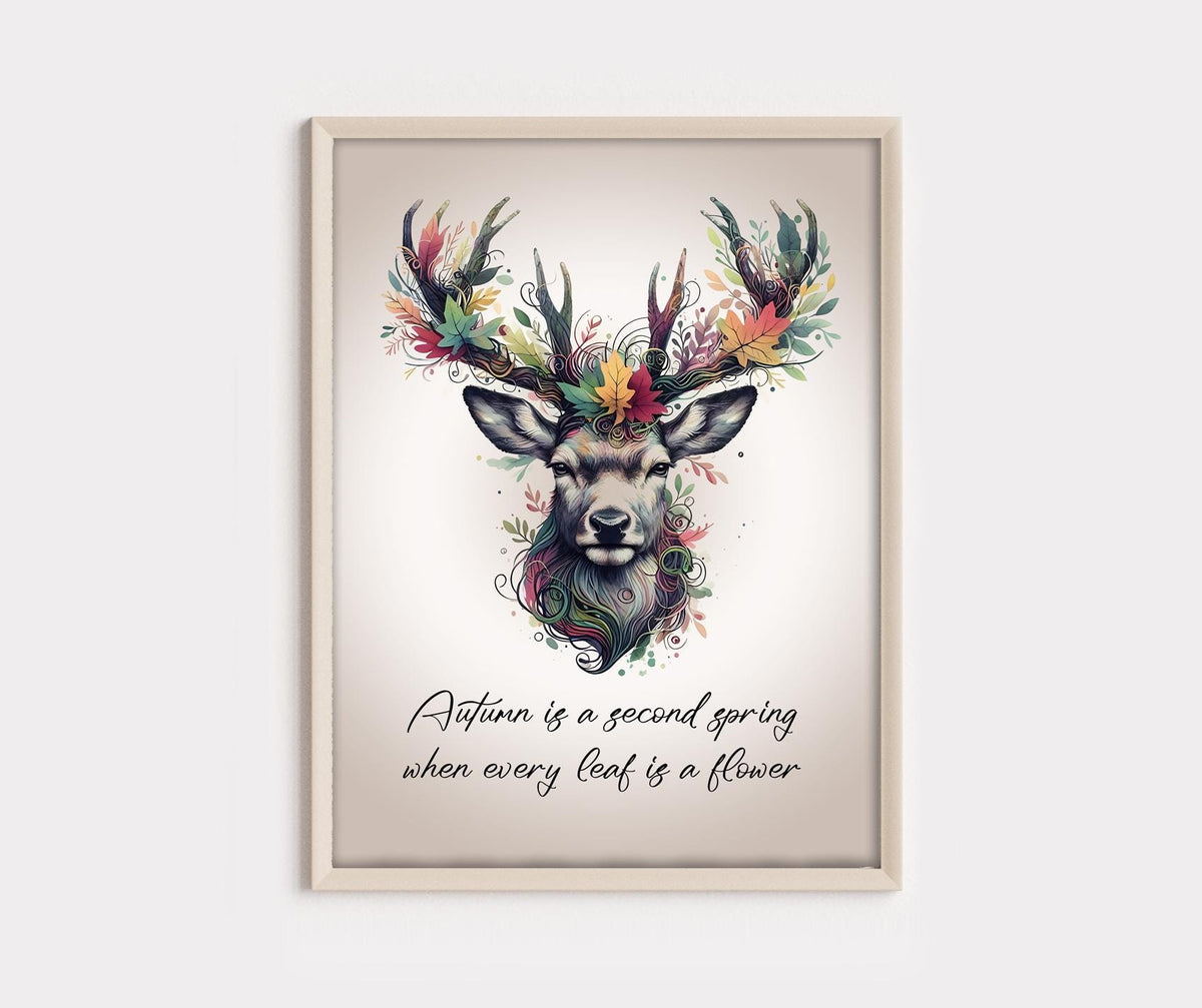 Autumn Art Decor Print: Farmhouse Fall Watercolour Deer Painting with quote