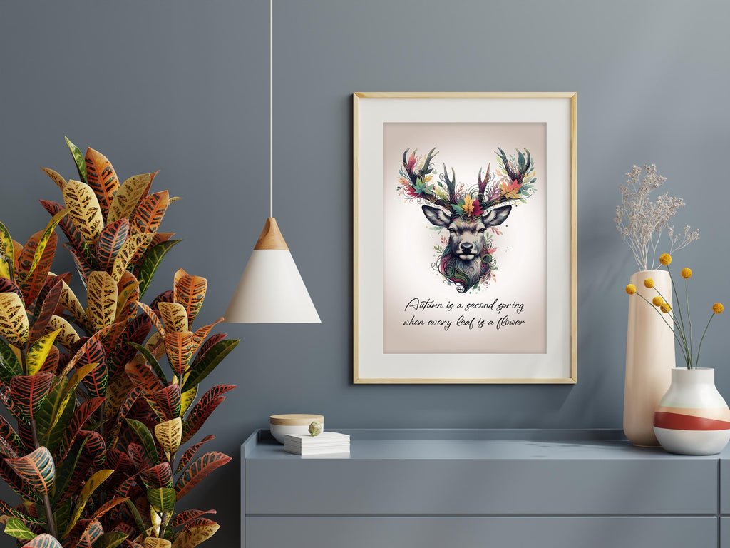Autumn Art Decor Print: Farmhouse Fall Watercolour Deer Painting with quote