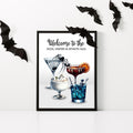 Halloween Cocktail Art Print: Boos, Brews & Spirits Bar Poster. Halloween party decoration