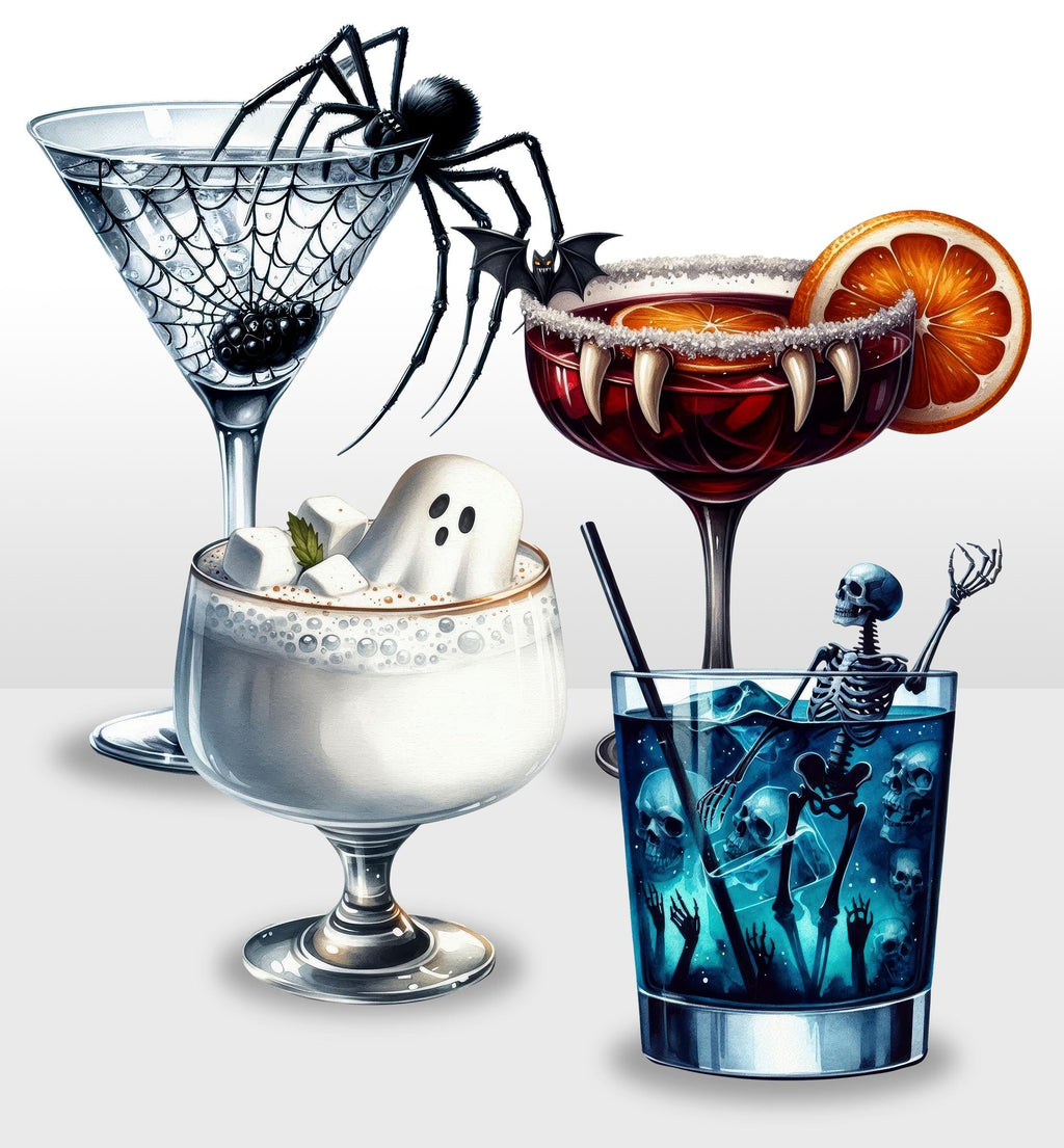 Halloween Cocktail Art Print: Boos, Brews & Spirits Bar Poster. Halloween party decoration