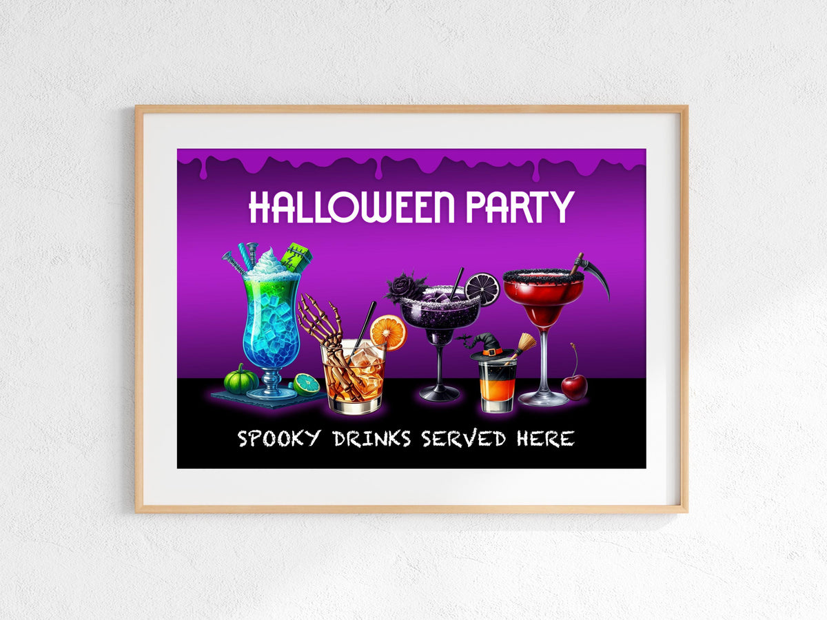 Halloween Cocktail Art Print: Spooky Alcoholic Drinks Party Bar Decoration Poster