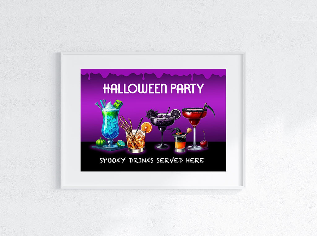 Halloween Cocktail Art Print: Spooky Alcoholic Drinks Party Bar Decoration Poster