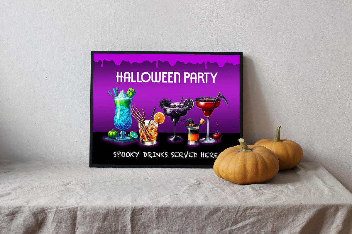 Halloween Cocktail Art Print: Spooky Alcoholic Drinks Party Bar Decoration Poster
