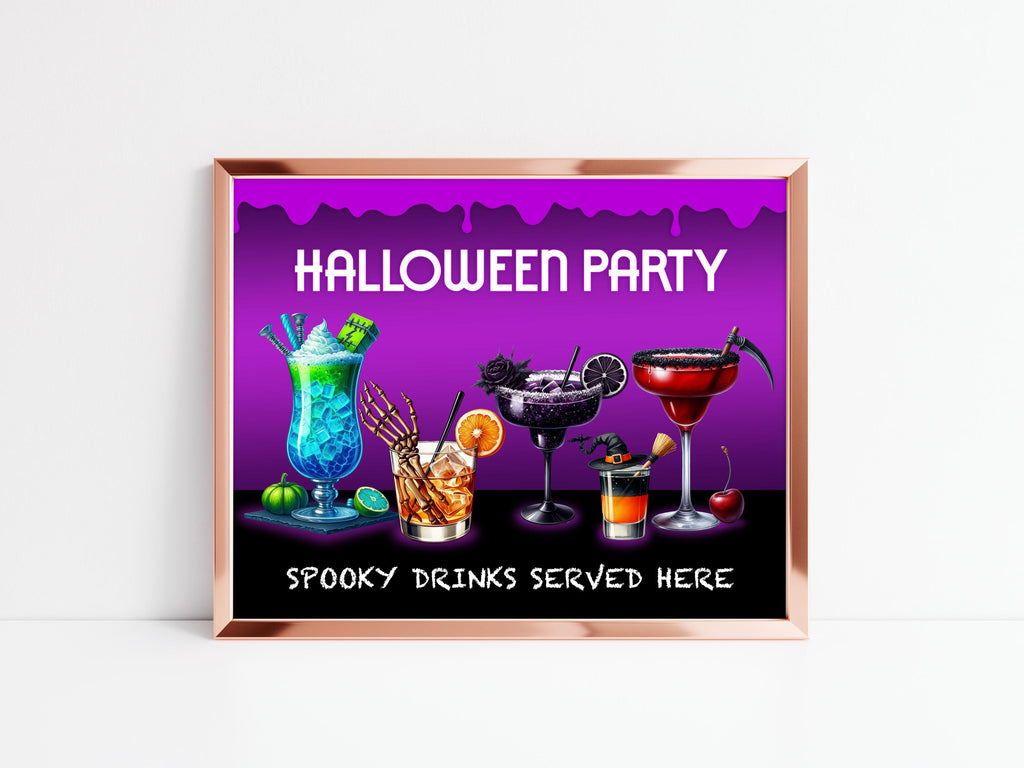 Halloween Cocktail Art Print: Spooky Alcoholic Drinks Party Bar Decoration Poster