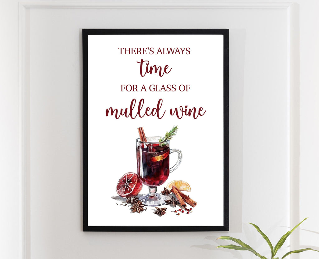 Mulled Wine Christmas Print: Retro Gluhwein Kitchen Xmas Bar Alcohol Art Poster, Typography Print