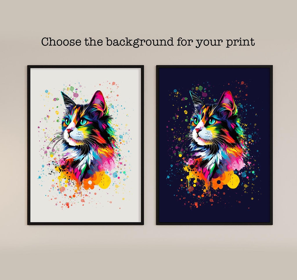 Colourful Cat Art Print: Modern Bright Rainbow Painted Poster, Pet Gallery Decor Gift