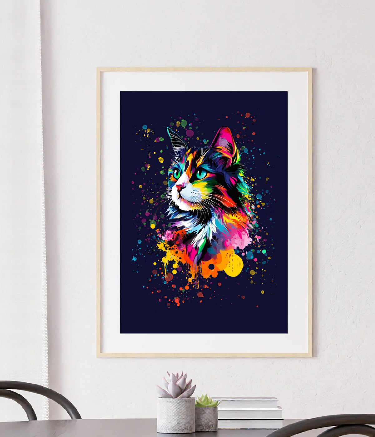 Colourful Cat Art Print: Modern Bright Rainbow Painted Poster, Pet Gallery Decor Gift