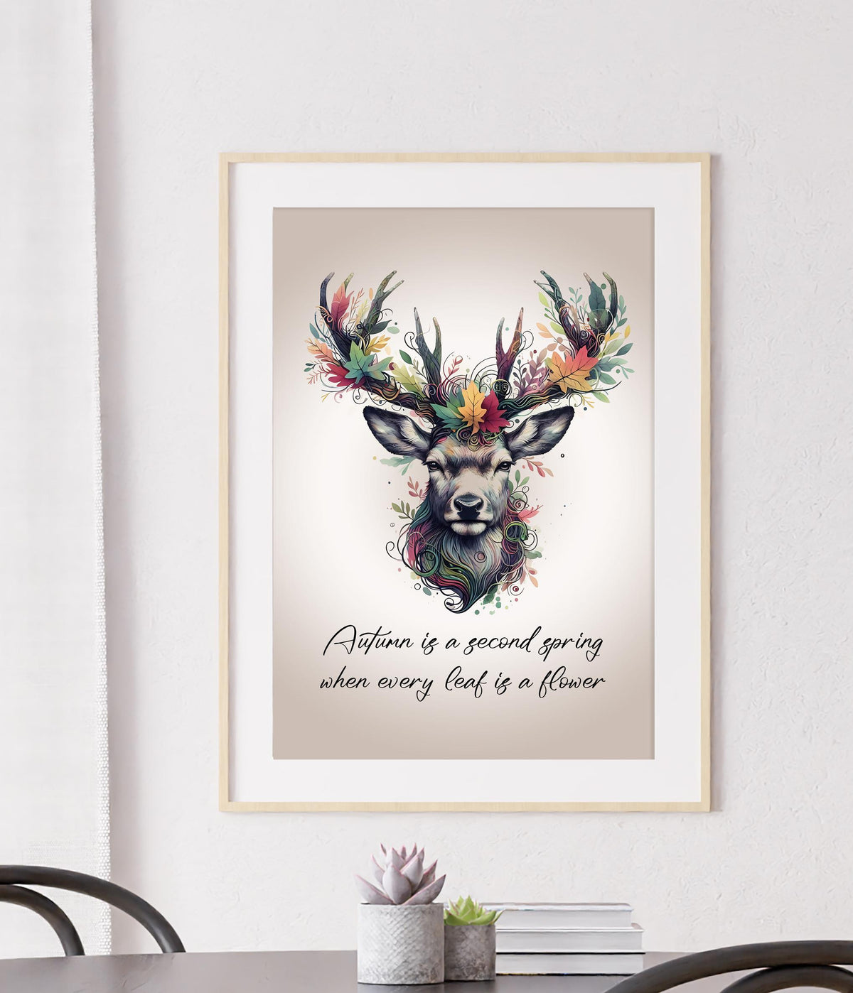 Autumn Art Decor Print: Farmhouse Fall Watercolour Deer Painting with quote