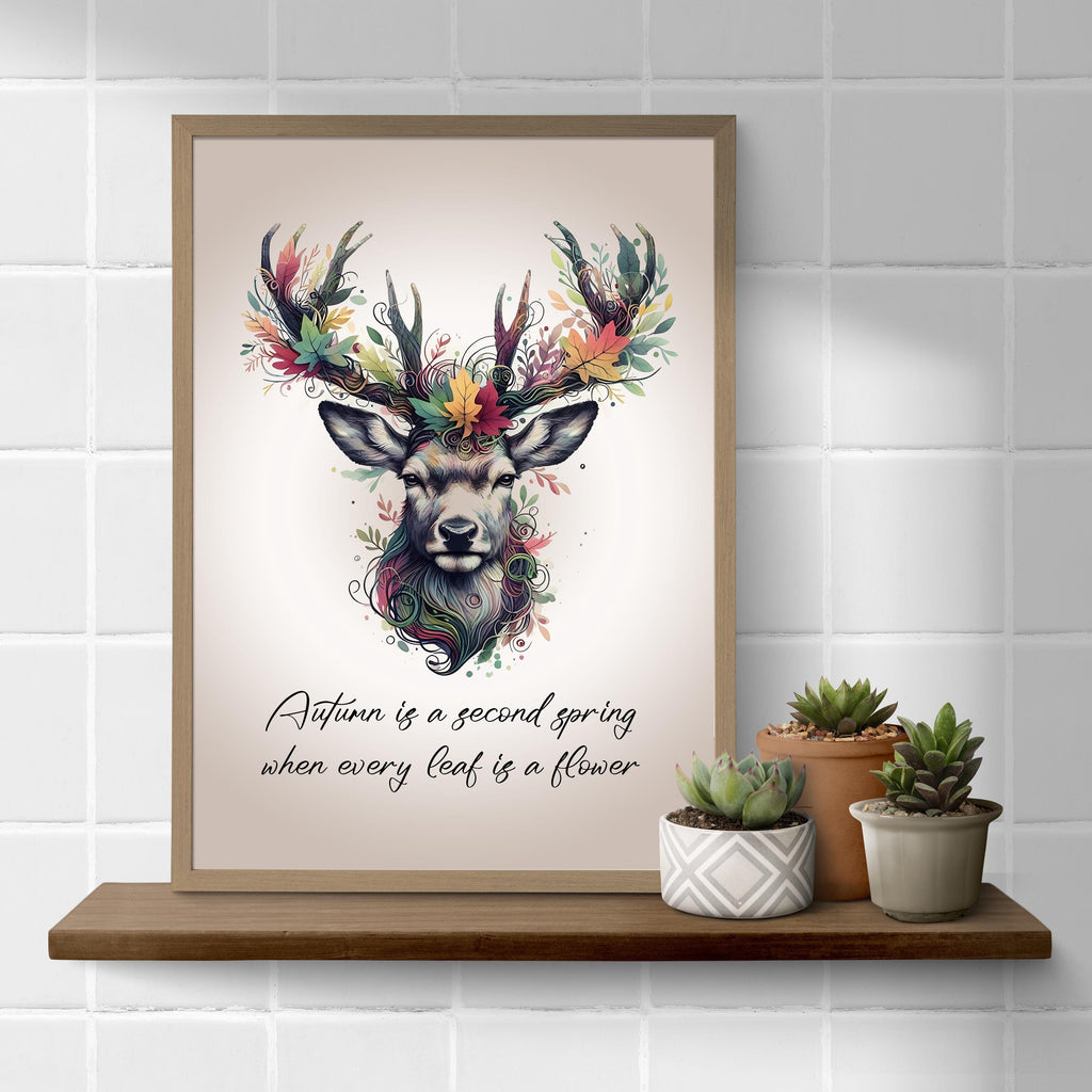 Autumn Art Decor Print: Farmhouse Fall Watercolour Deer Painting with quote