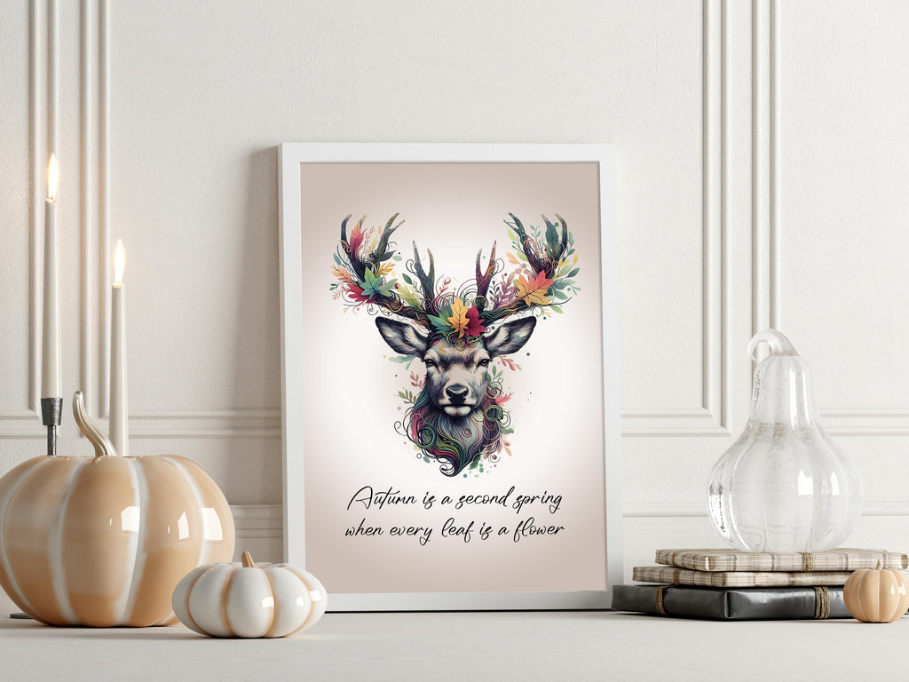 Autumn Art Decor Print: Farmhouse Fall Watercolour Deer Painting with quote