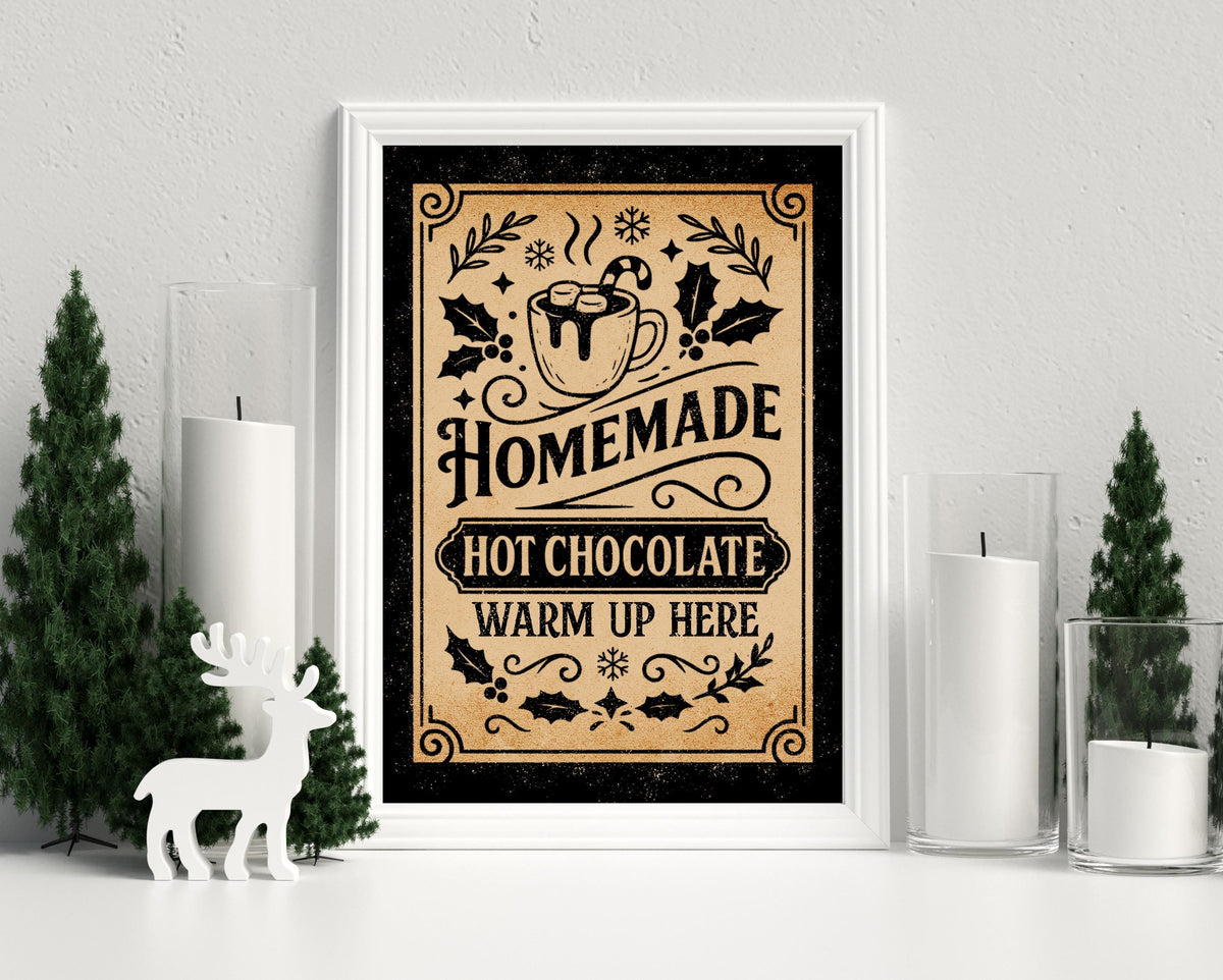 Vintage Homemade Hot Chocolate Christmas Print: Gallery Wall Xmas Eve Cosy Decor Drink Poster