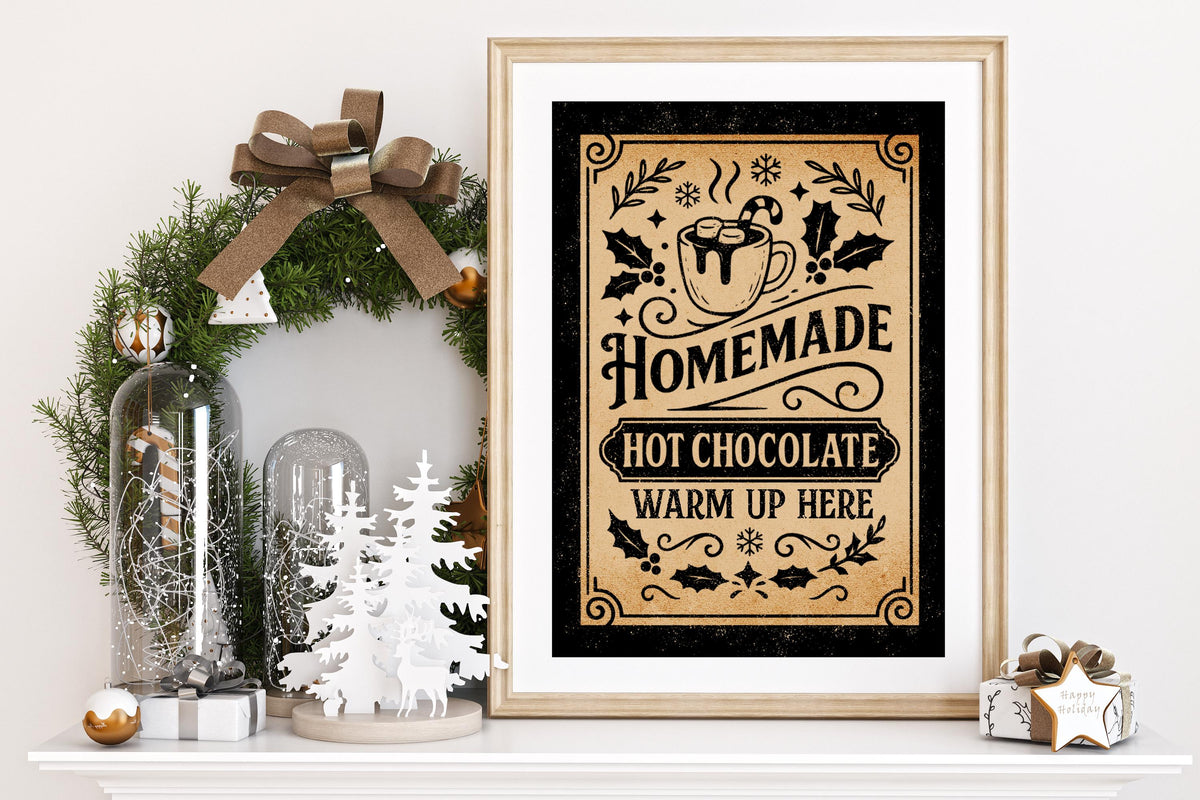 Vintage Homemade Hot Chocolate Christmas Print: Gallery Wall Xmas Eve Cosy Decor Drink Poster