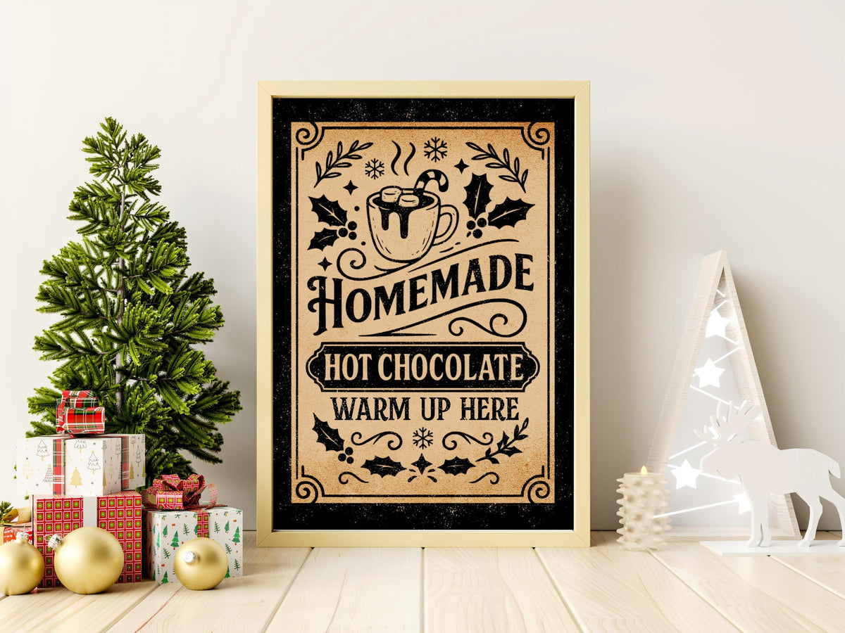 Vintage Homemade Hot Chocolate Christmas Print: Gallery Wall Xmas Eve Cosy Decor Drink Poster