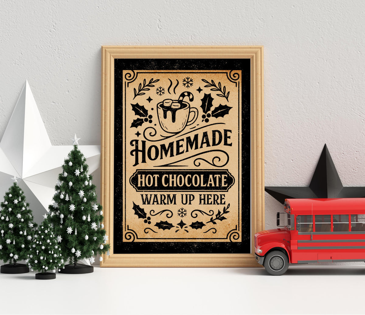 Vintage Homemade Hot Chocolate Christmas Print: Gallery Wall Xmas Eve Cosy Decor Drink Poster