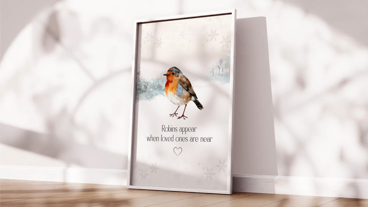 Christmas Remembrance Robin Poem Print, Bereavement Gift, Missing Loved Ones at Xmas, In Loving Memory, Sympathy or Memorial Gift