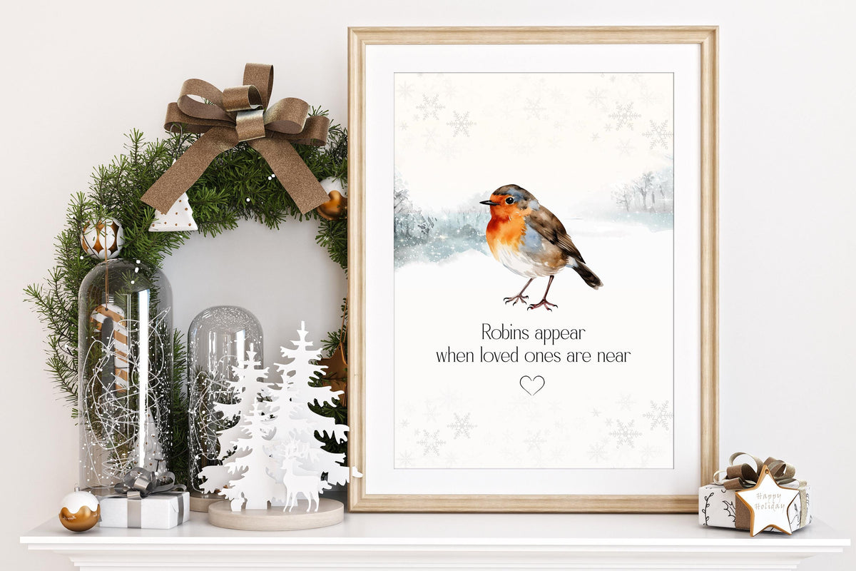 Christmas Remembrance Robin Poem Print, Bereavement Gift, Missing Loved Ones at Xmas, In Loving Memory, Sympathy or Memorial Gift