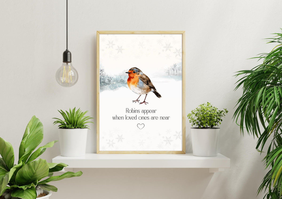 Christmas Remembrance Robin Poem Print, Bereavement Gift, Missing Loved Ones at Xmas, In Loving Memory, Sympathy or Memorial Gift