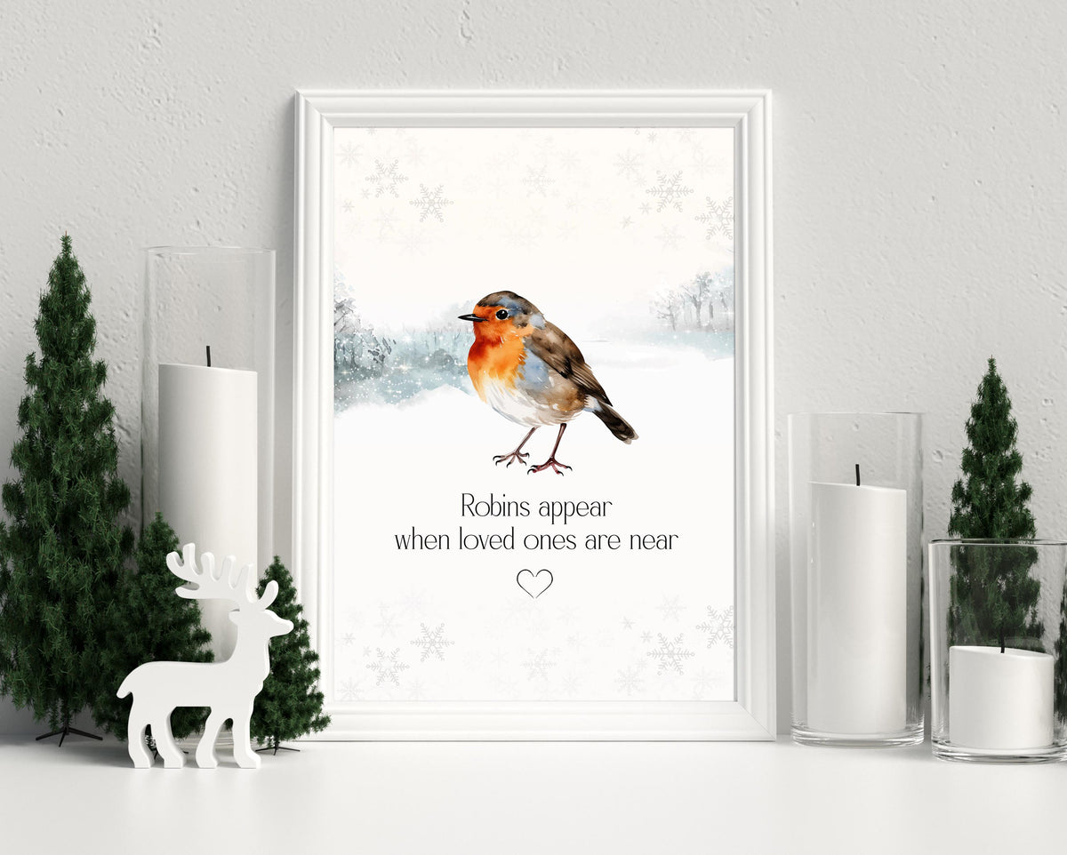 Christmas Remembrance Robin Poem Print, Bereavement Gift, Missing Loved Ones at Xmas, In Loving Memory, Sympathy or Memorial Gift