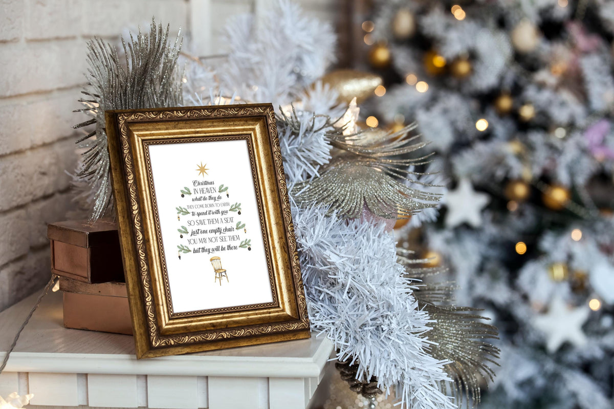 Christmas In Heaven Poem Print, Save a Seat Bereavement Gift, Missing Loved Ones at Xmas, In Loving Memory, Sympathy or Memorial Gift