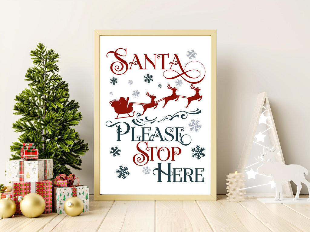 Santa Please Stop Here Christmas Print: Gallery Wall Childrens Xmas Eve Decor. Father Christmas Poster