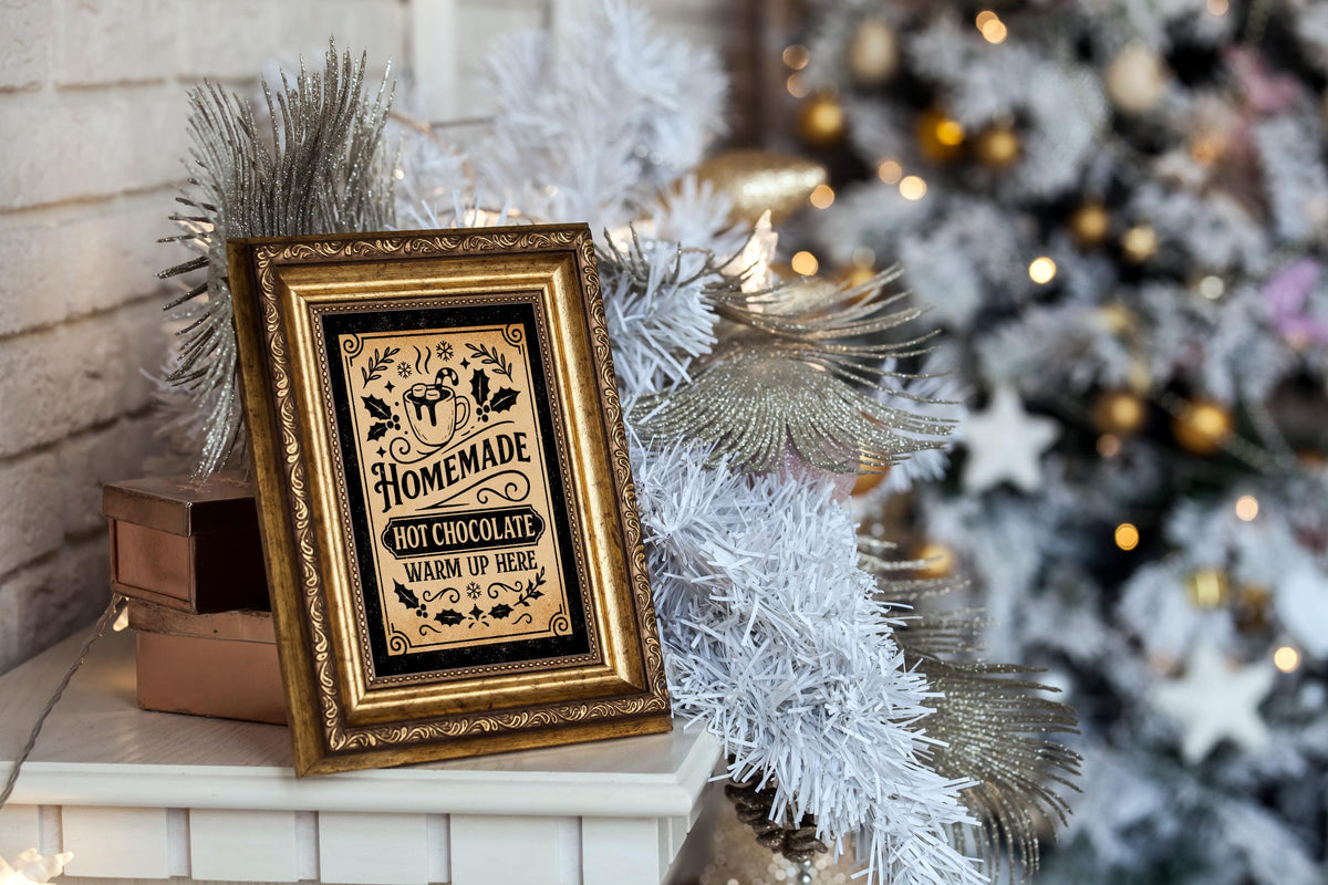 Vintage Homemade Hot Chocolate Christmas Print: Gallery Wall Xmas Eve Cosy Decor Drink Poster