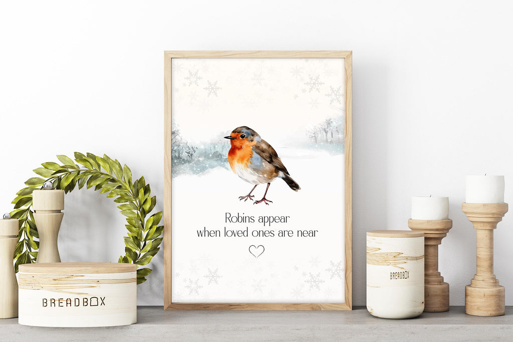 Christmas Remembrance Robin Poem Print, Bereavement Gift, Missing Loved Ones at Xmas, In Loving Memory, Sympathy or Memorial Gift